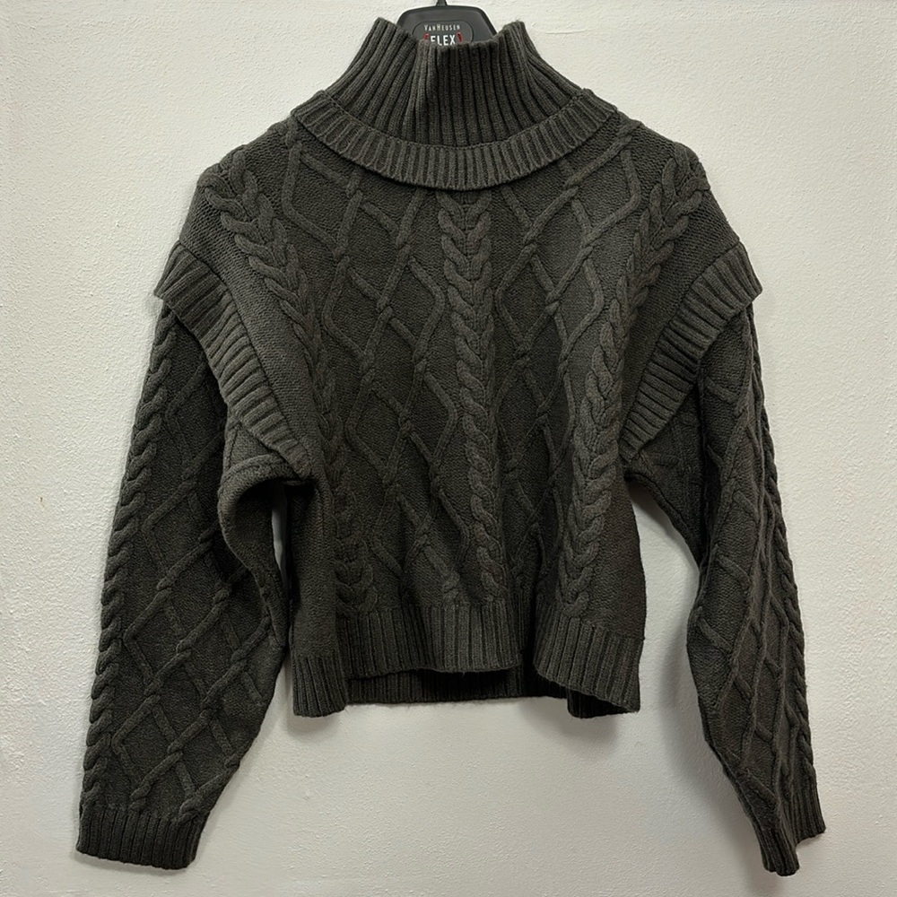 NWT Revolve Central Park West NY Tiegen Cables Turtleneck Sweater- Charcoal S/O